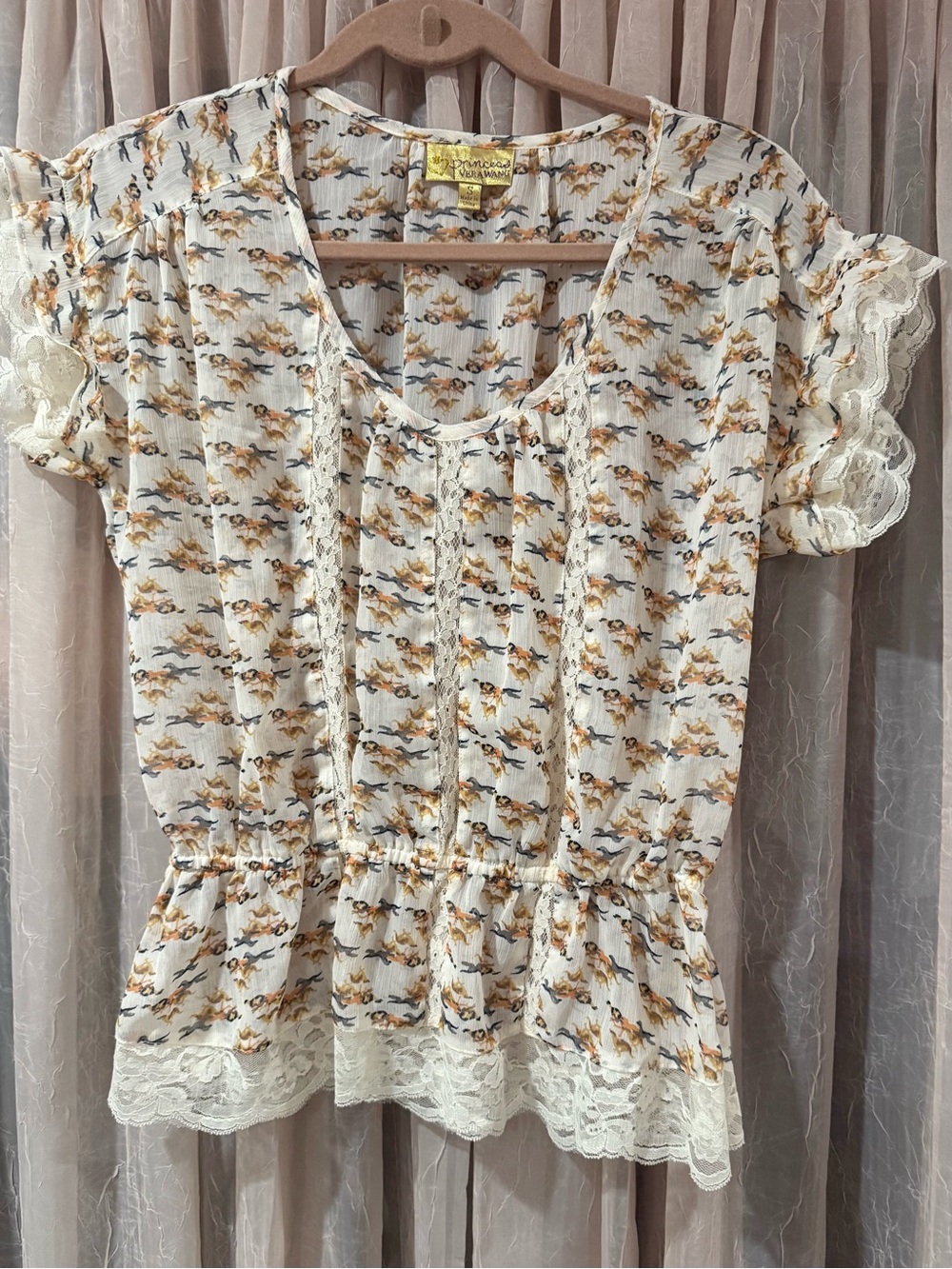 Vera Wang Cream Lace-Trim Peplum Blouse